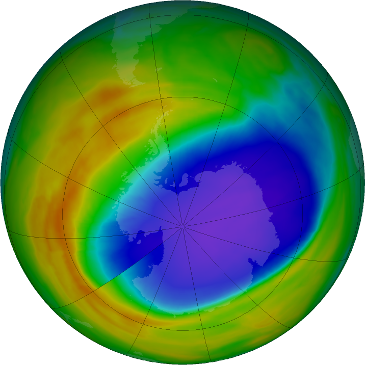 Antarctic ozone map for 20 October 2023
